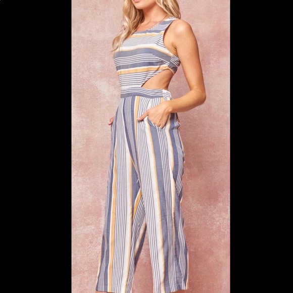 Boutique Striped Woven Cutout Jumpsuit - Picture 4 of 5